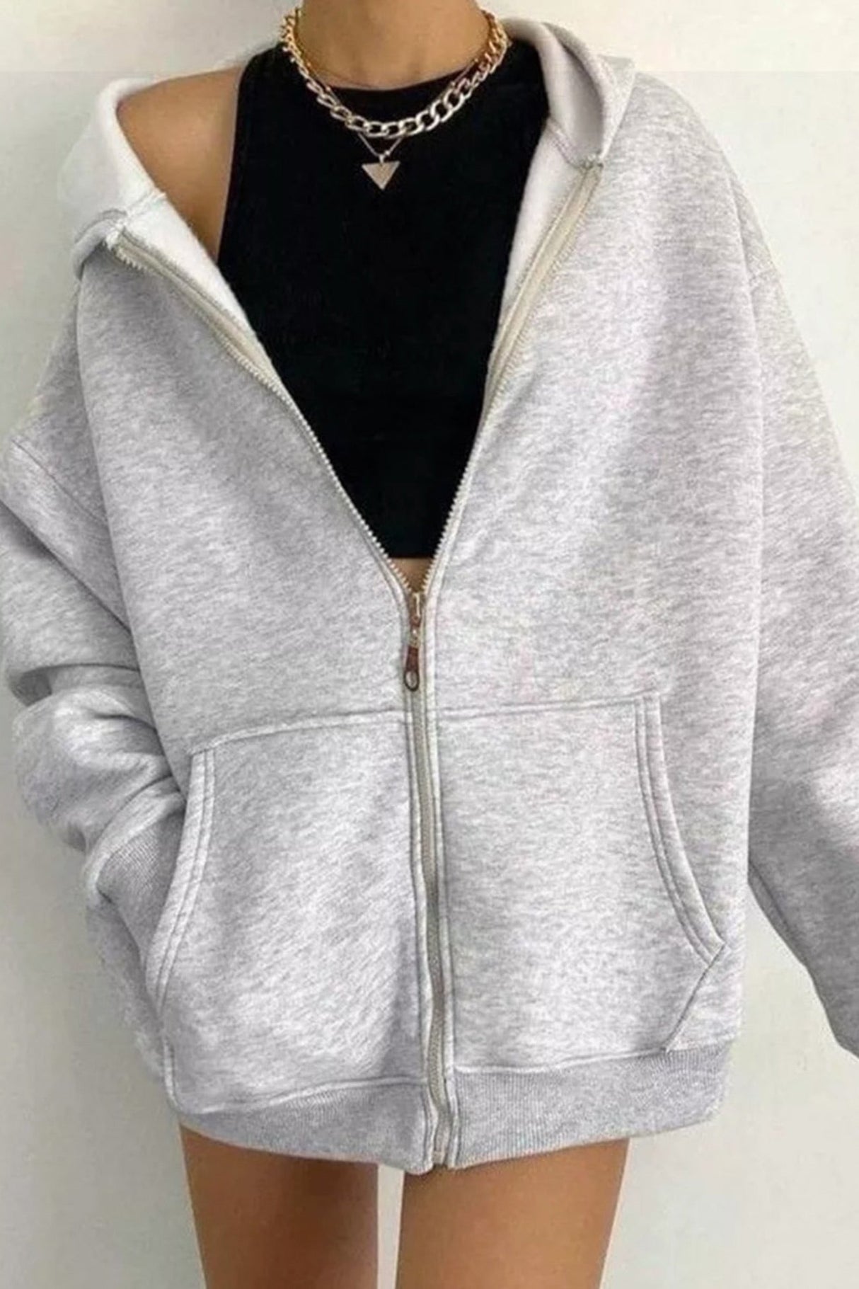 Arolora oversized-solid-zip-up-hoodie