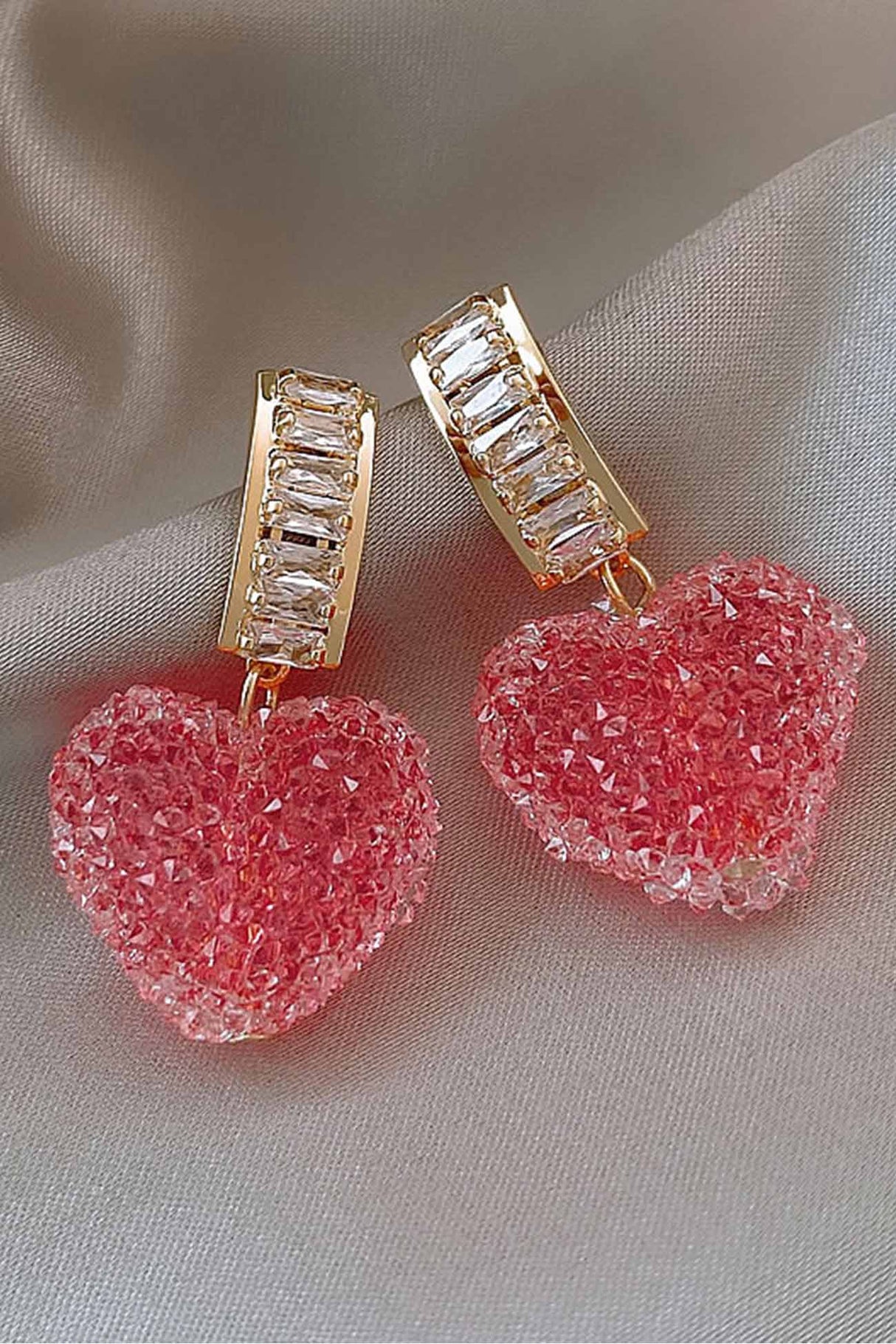 Peach Heart Rhinestone Earrings