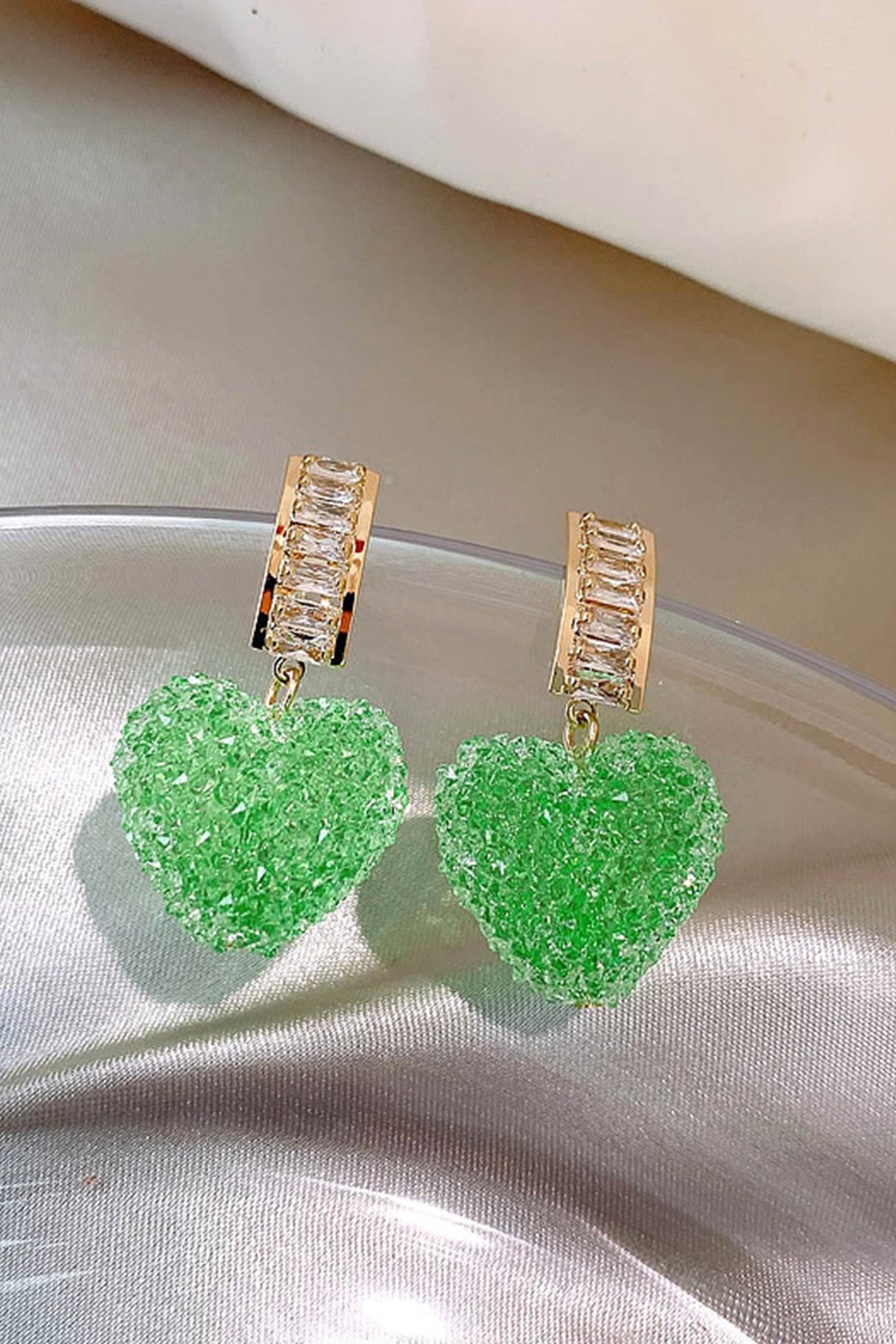 Peach Heart Rhinestone Earrings