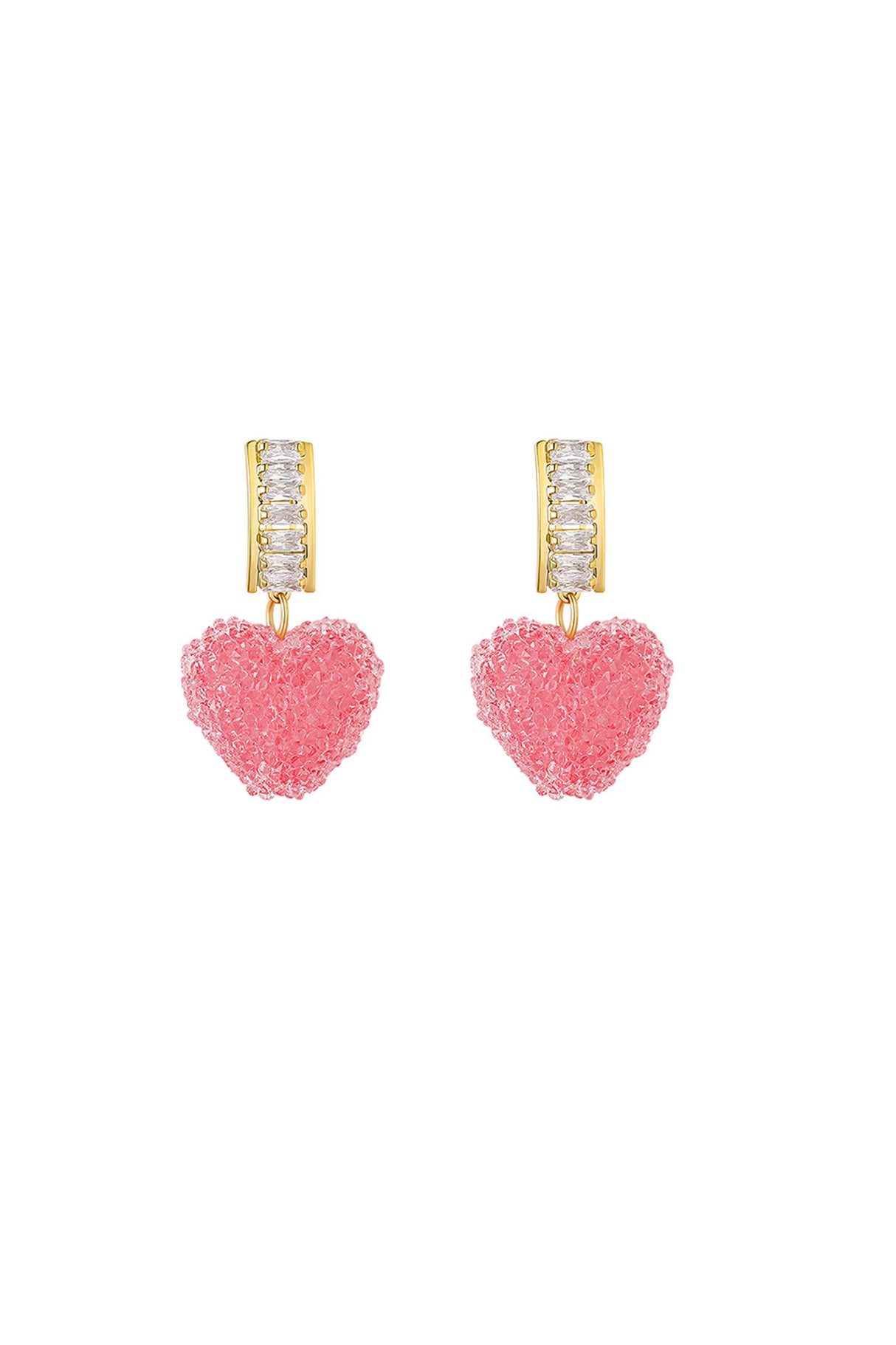 Peach Heart Rhinestone Earrings