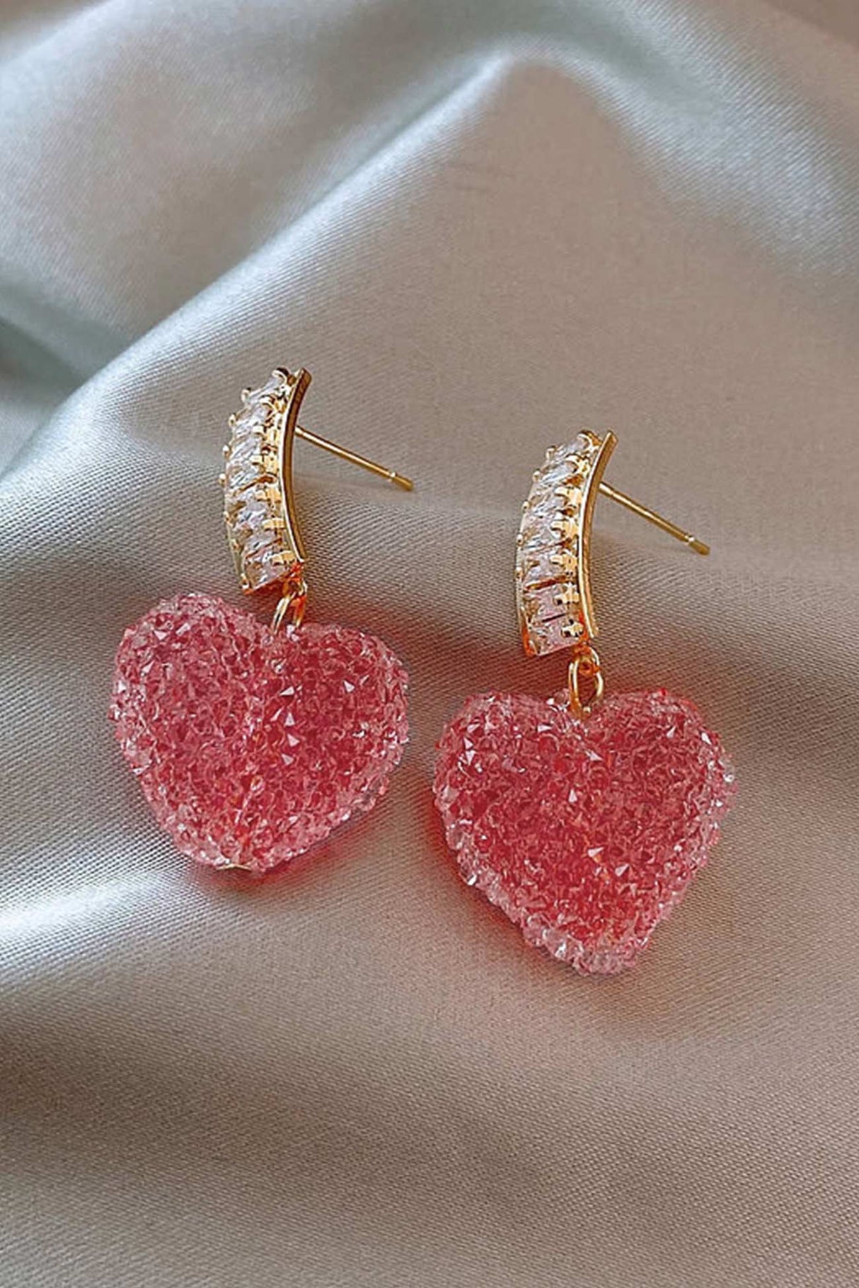 Peach Heart Rhinestone Earrings