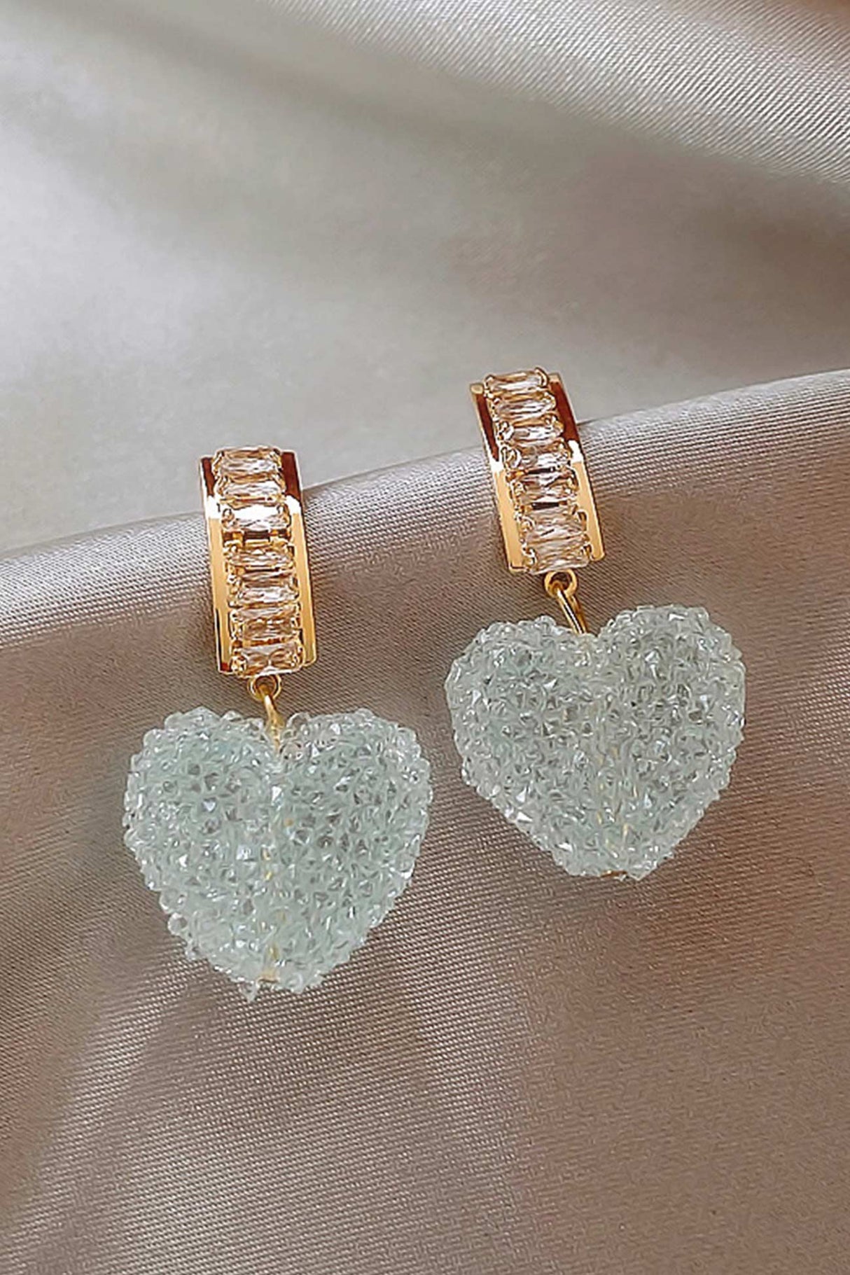 Peach Heart Rhinestone Earrings