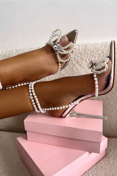 Arolora Pearl Bow Pointed High Heels