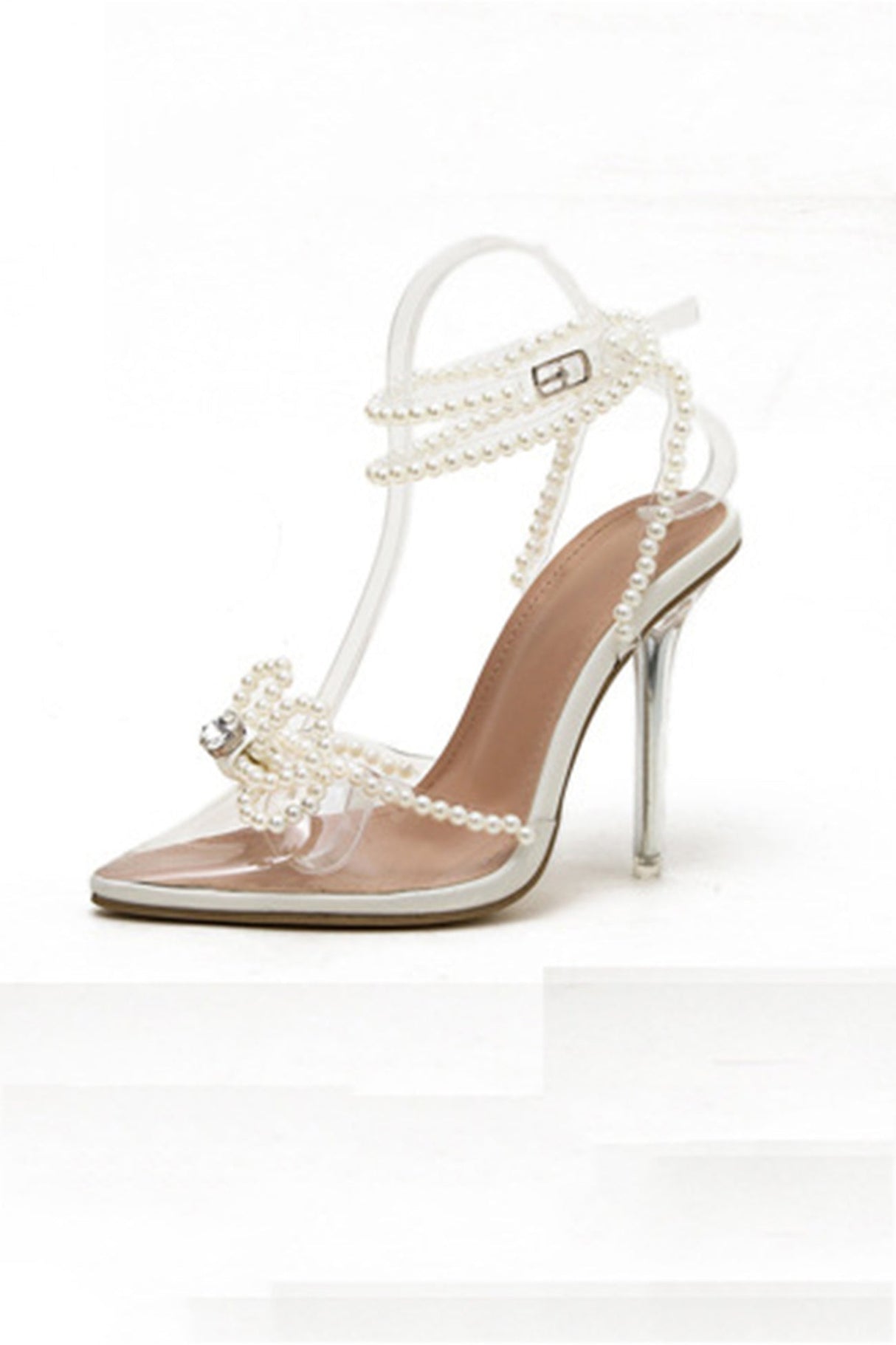 Arolora Pearl Bow Pointed High Heels