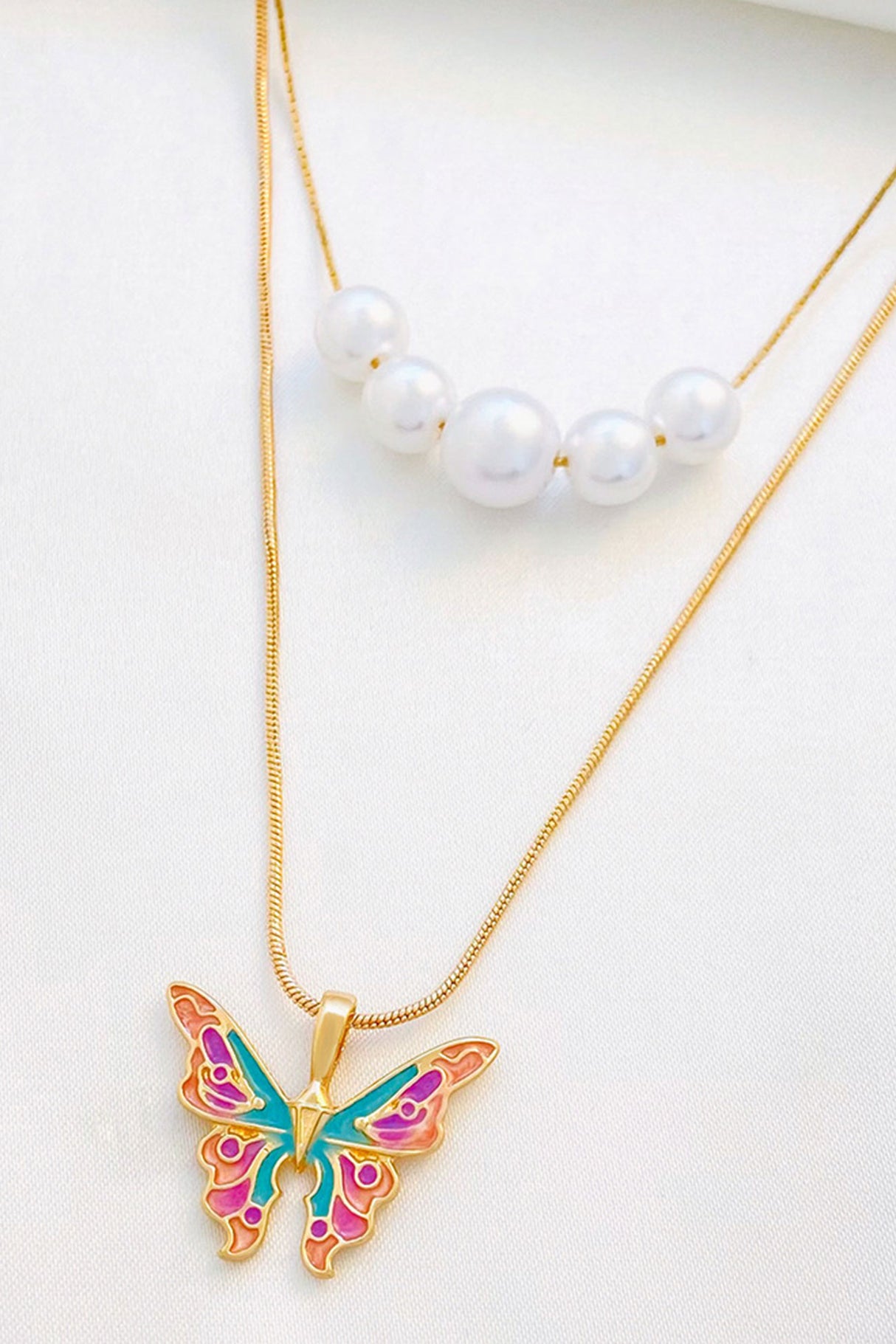 Pearl Butterfly Double Layer Necklace