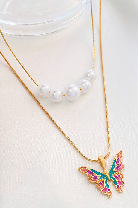Pearl Butterfly Double Layer Necklace