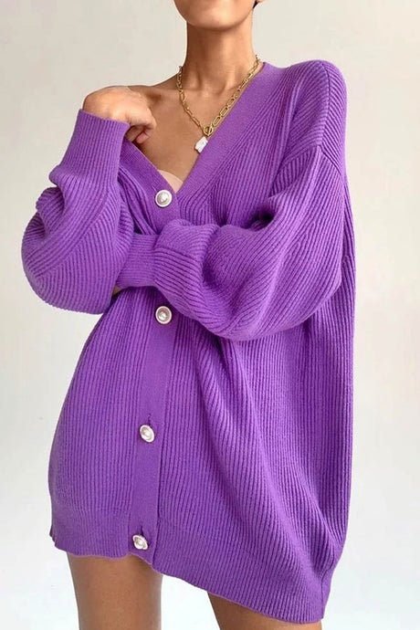 Pearl Button Puff Sleeve Cardigan