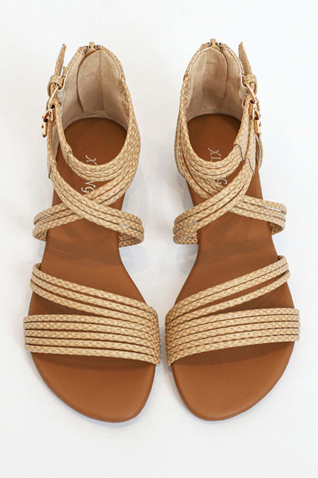 Peep Toe Ankle Strap Zipper Buckle Sandals