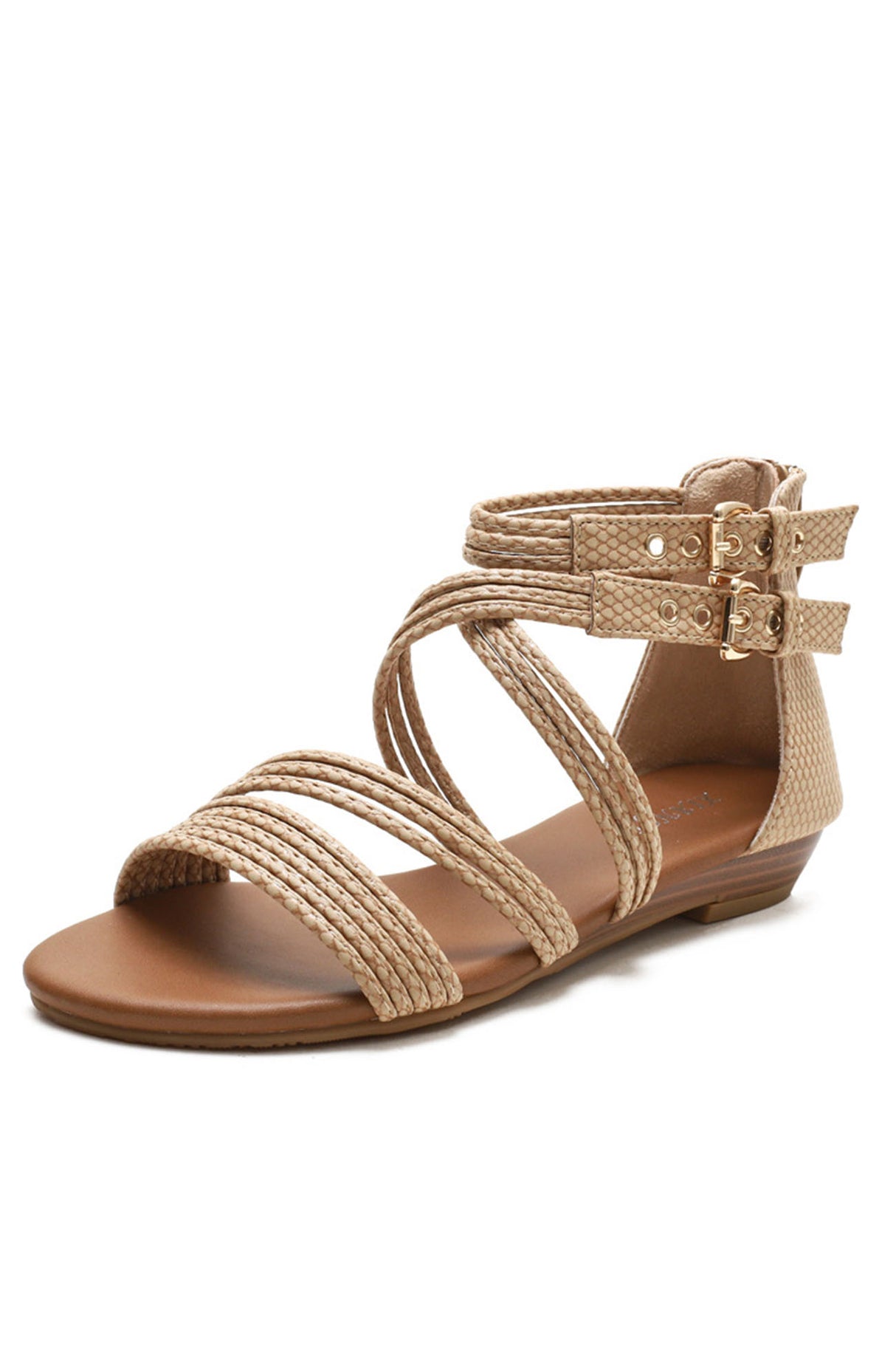 Peep Toe Ankle Strap Zipper Buckle Sandals
