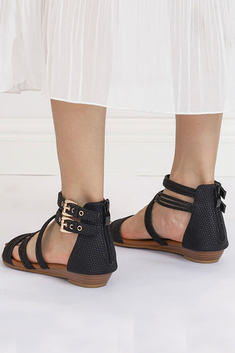 Peep Toe Ankle Strap Zipper Buckle Sandals
