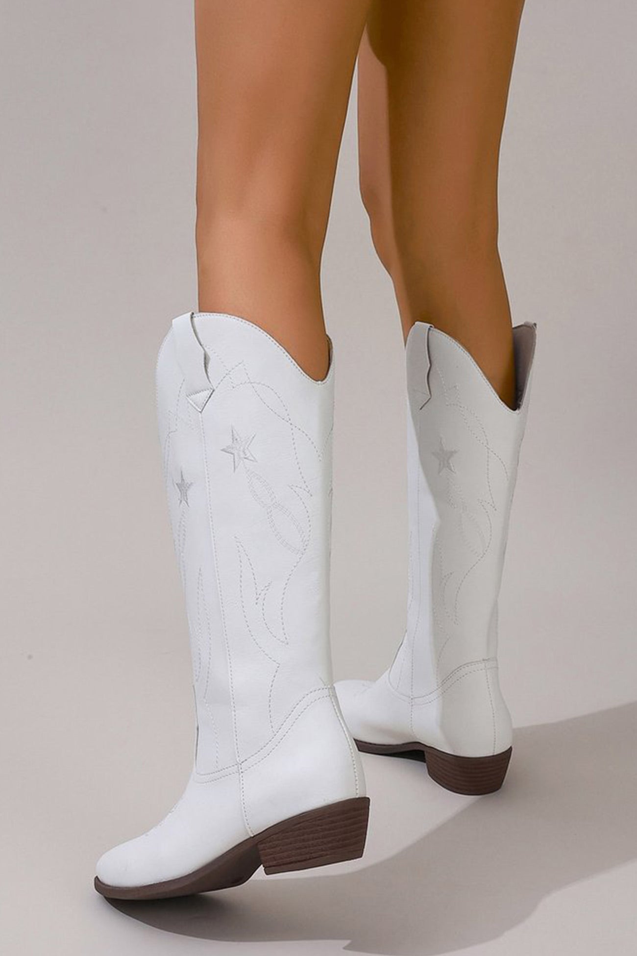 Arolora Pentagram Embroidered Chunky Heel Western Boots