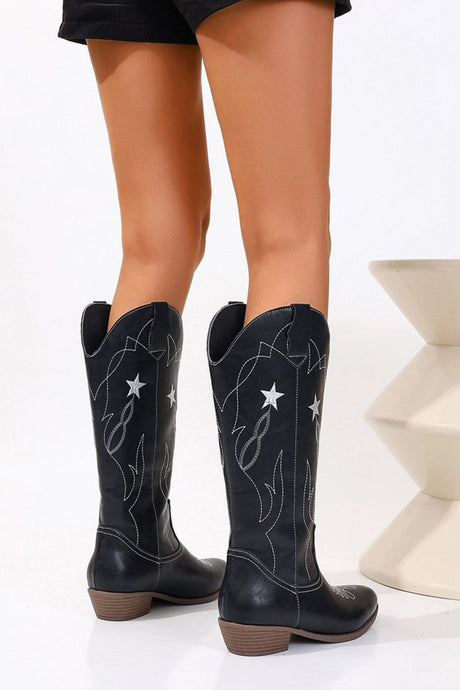 Arolora Pentagram Embroidered Chunky Heel Western Boots