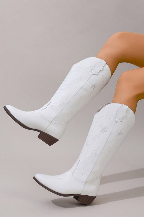 Arolora Pentagram Embroidered Chunky Heel Western Boots