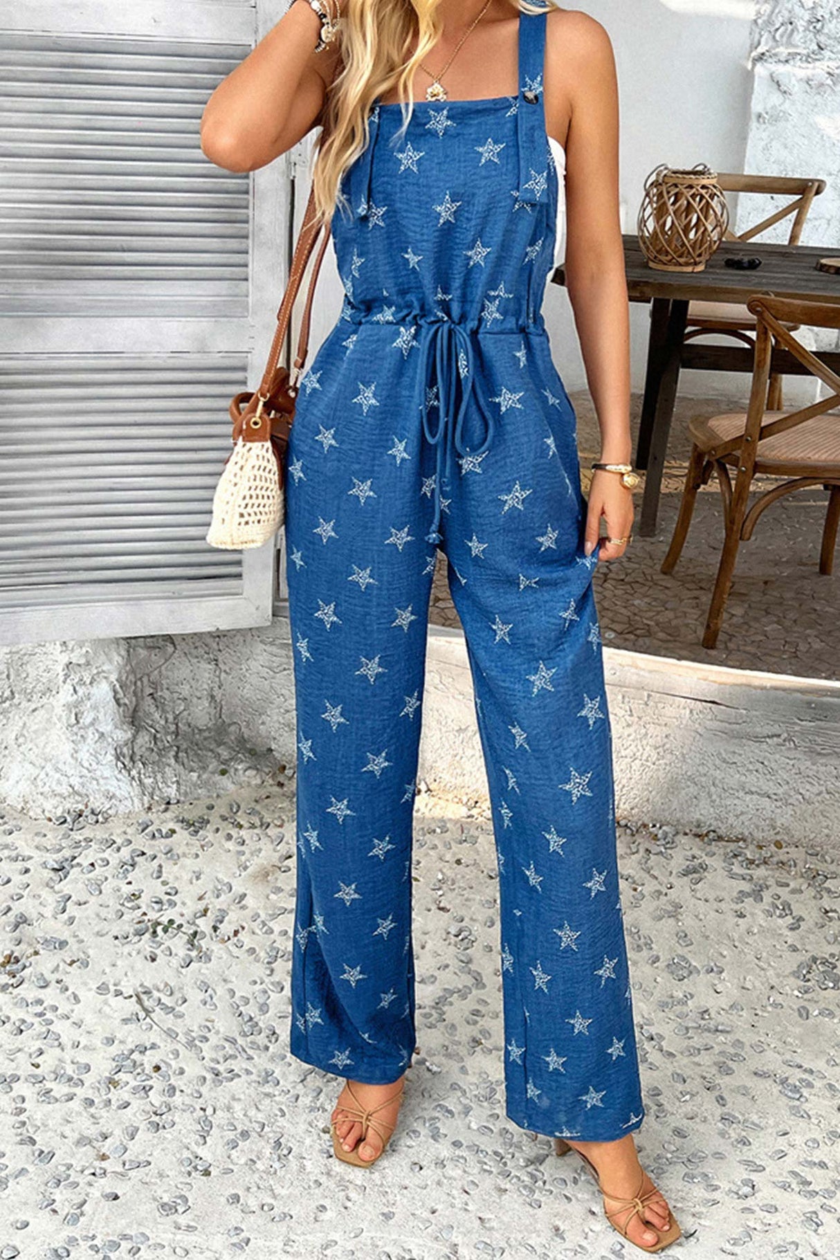 Arolora Pentagram Print High Waist Overalls