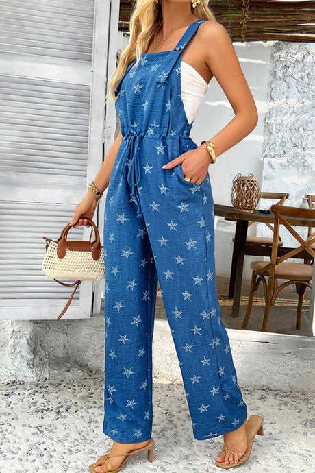 Arolora Pentagram Print High Waist Overalls