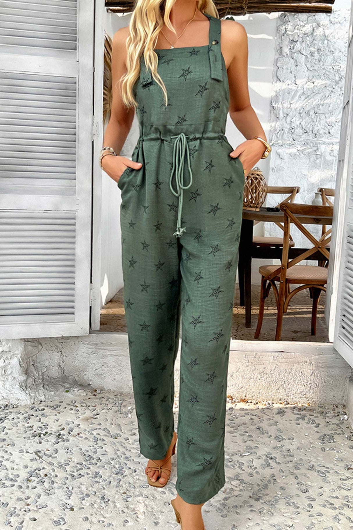 Arolora Pentagram Print High Waist Overalls