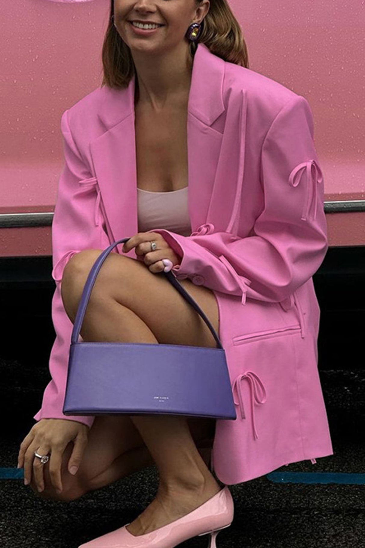 Pink Bow Pocketed Blazer