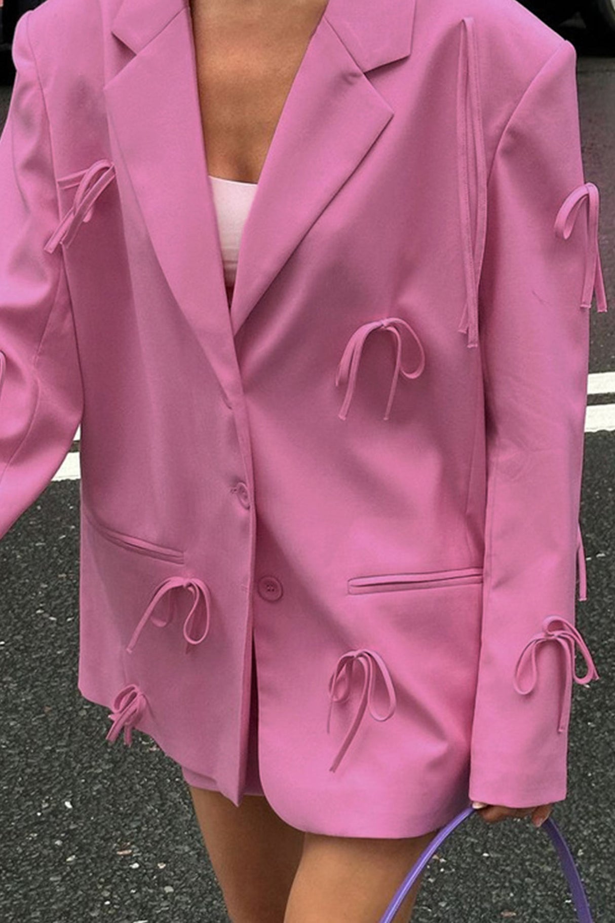 Pink Bow Pocketed Blazer