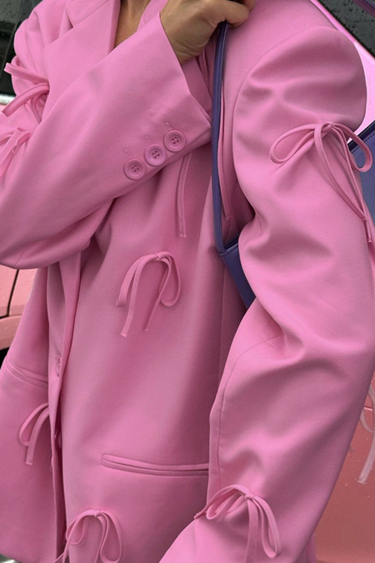 Pink Bow Pocketed Blazer