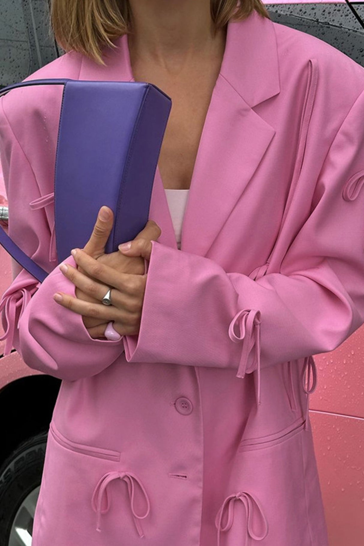 Pink Bow Pocketed Blazer