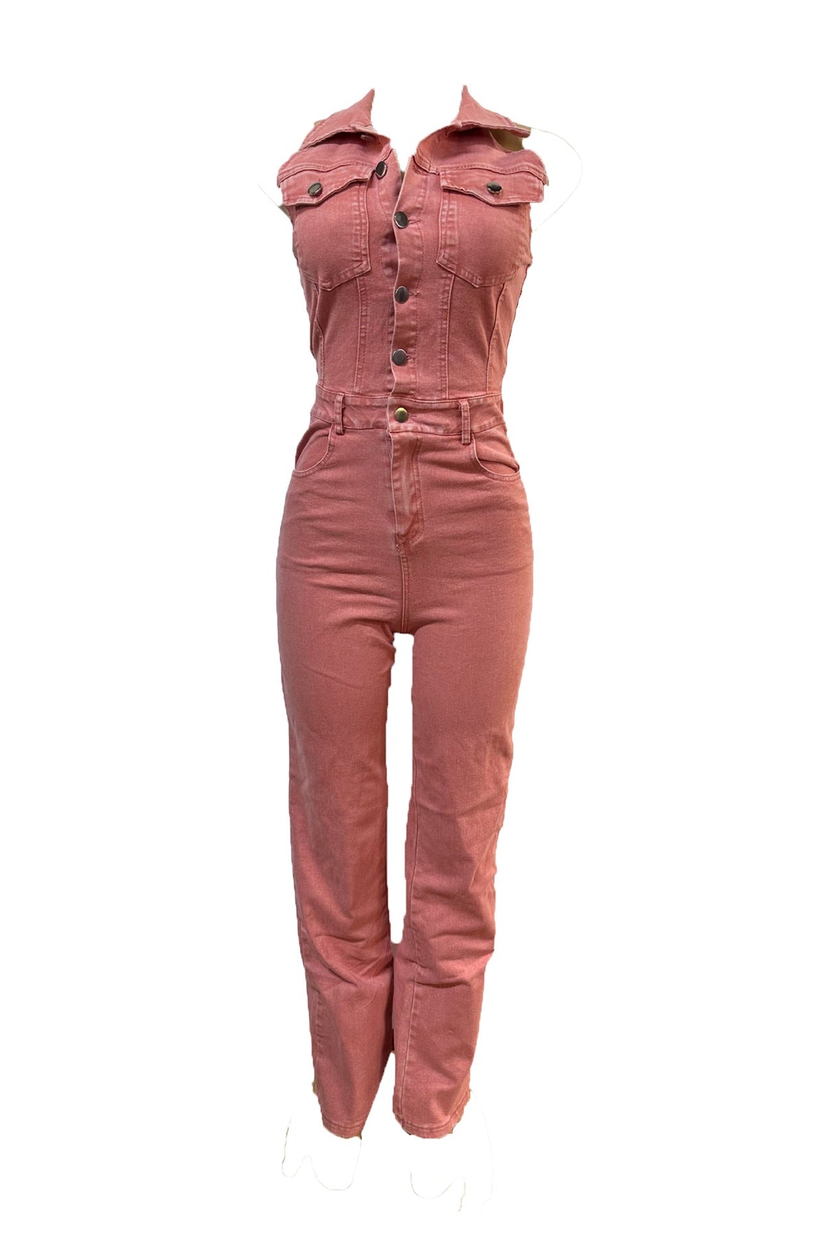Arolora pink-denim-backless-jumpsuits