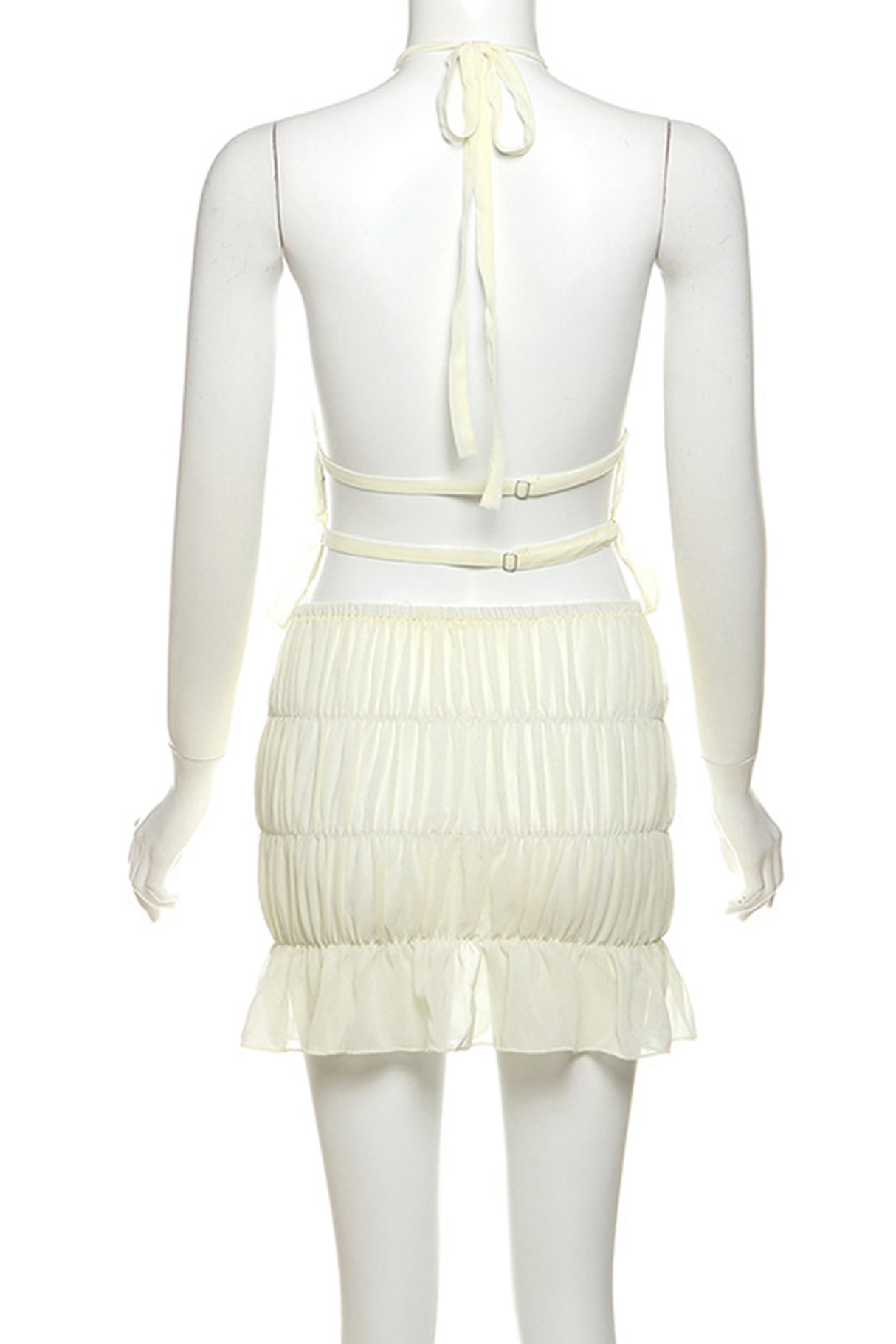 Arolora Pleated Halter Backless Vest Skirt Set