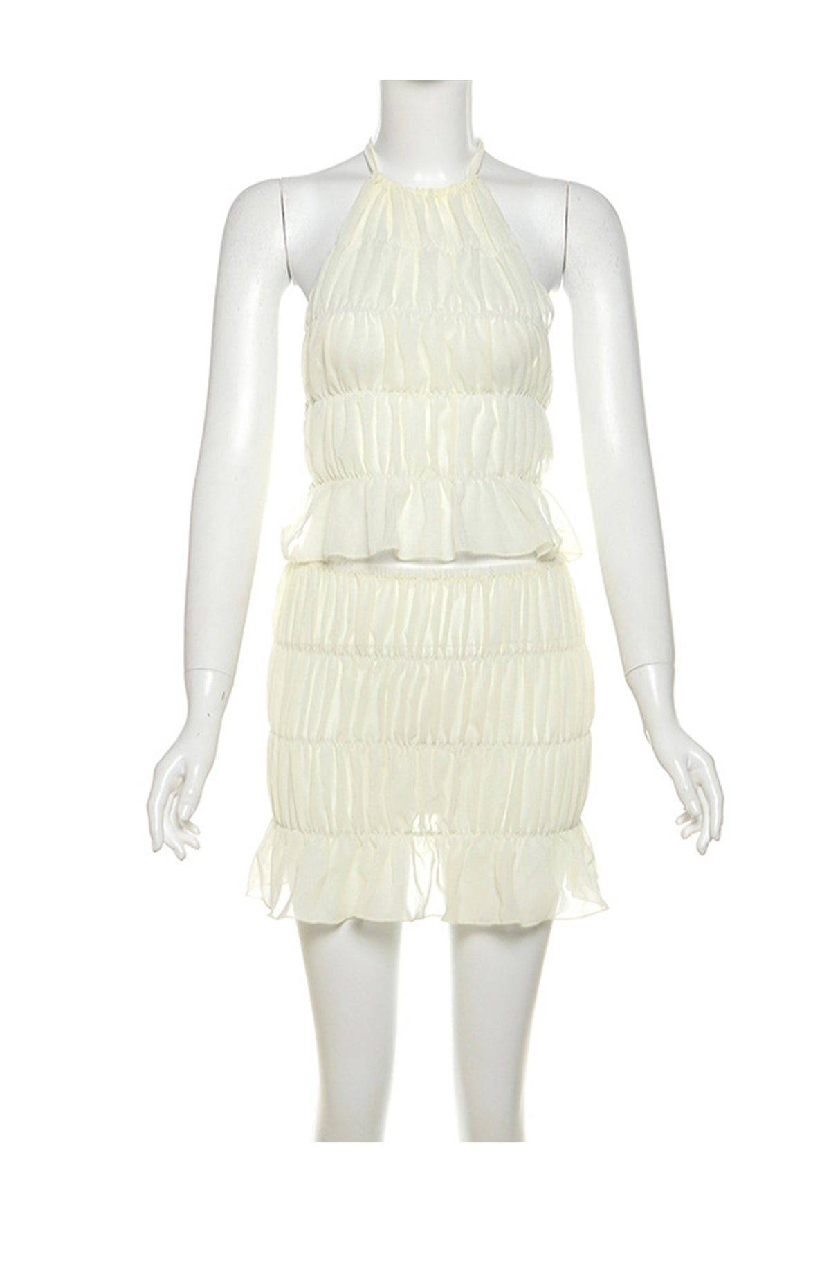 Arolora Pleated Halter Backless Vest Skirt Set