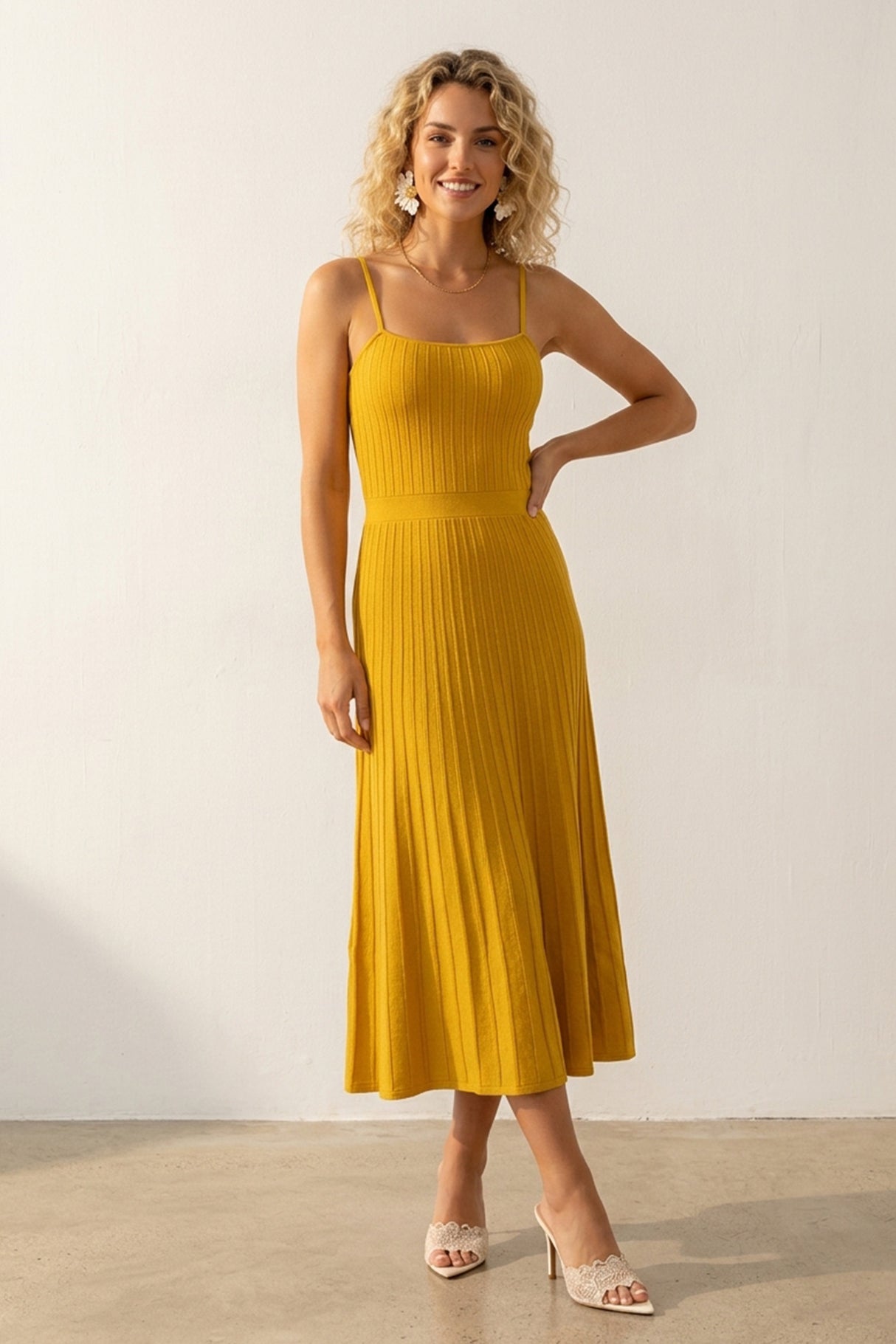 Pleated High Waist Knit Dress