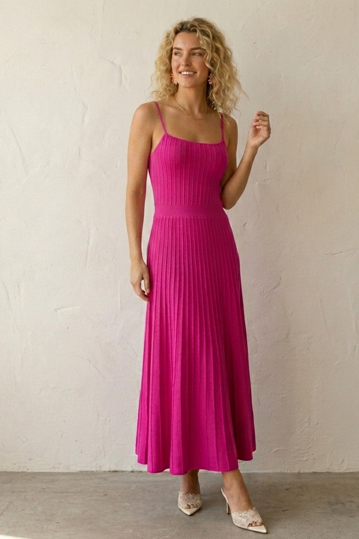 Pleated High Waist Knit Dress