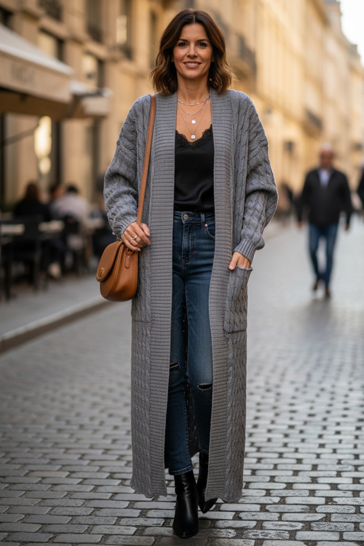 Pocketed Cable Knit Long Cardigan