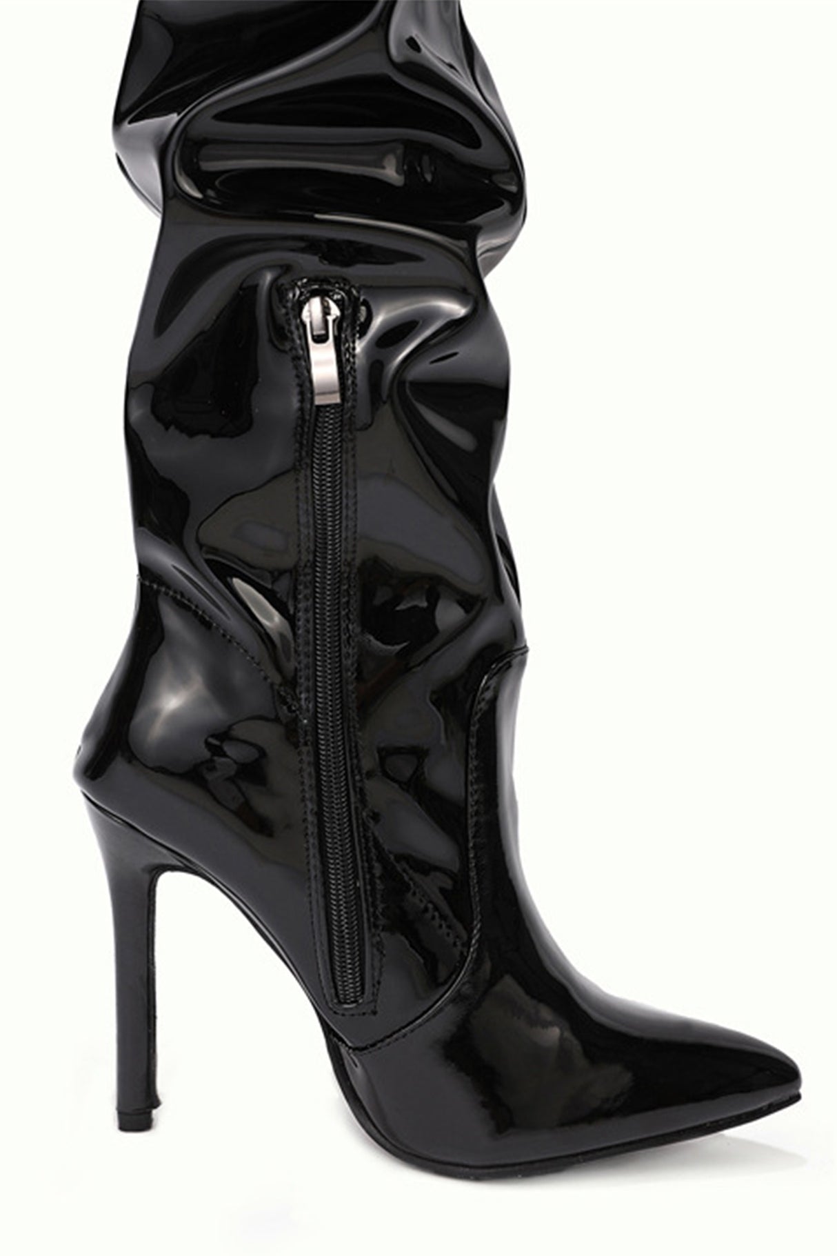 Pointed-toe Patent Leather High-heeled Boots
