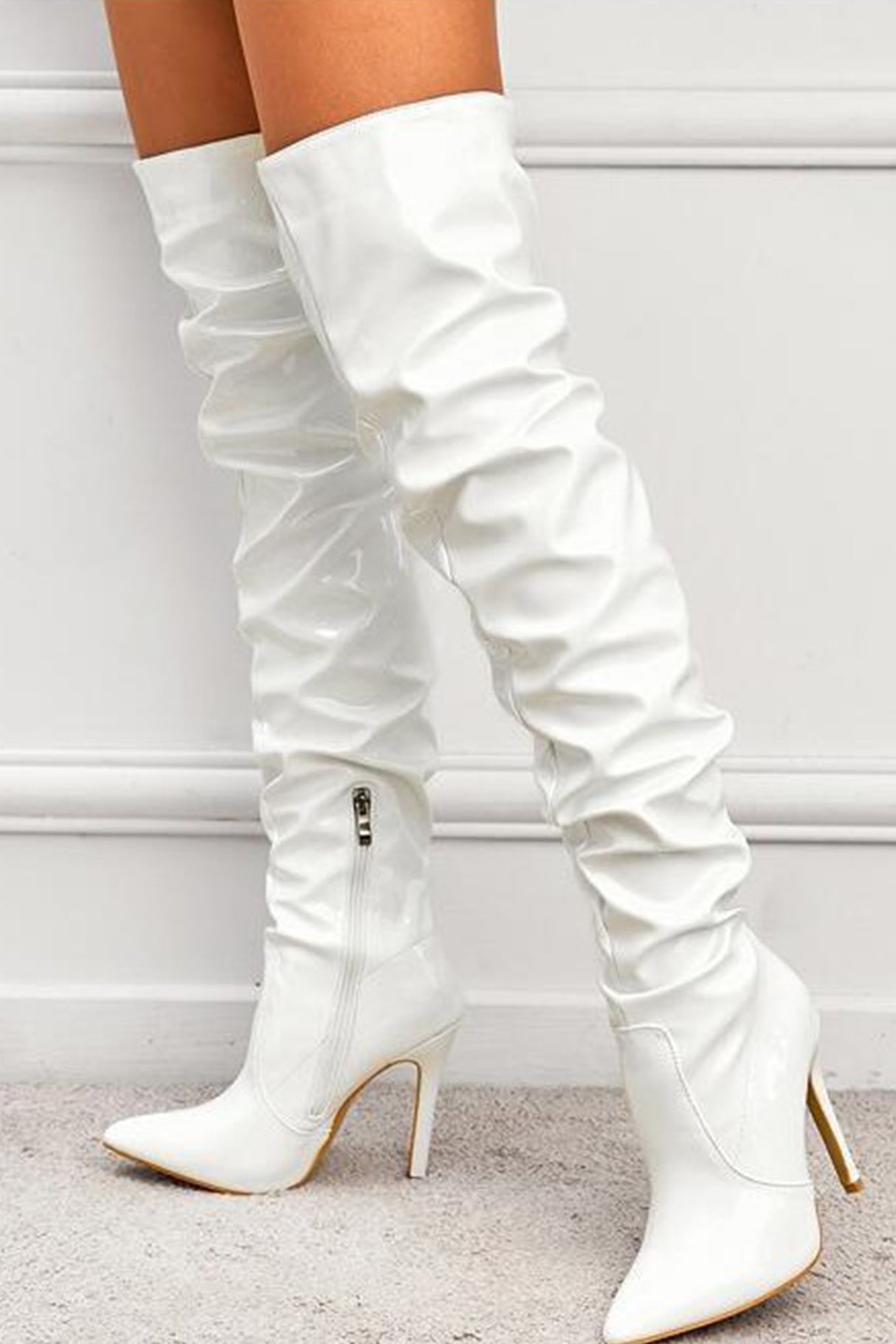 Pointed-toe Patent Leather High-heeled Boots