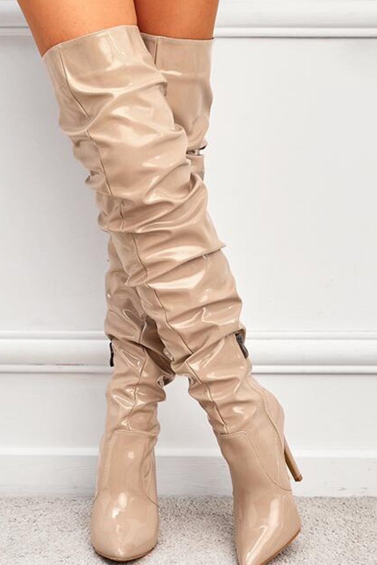 Pointed-toe Patent Leather High-heeled Boots