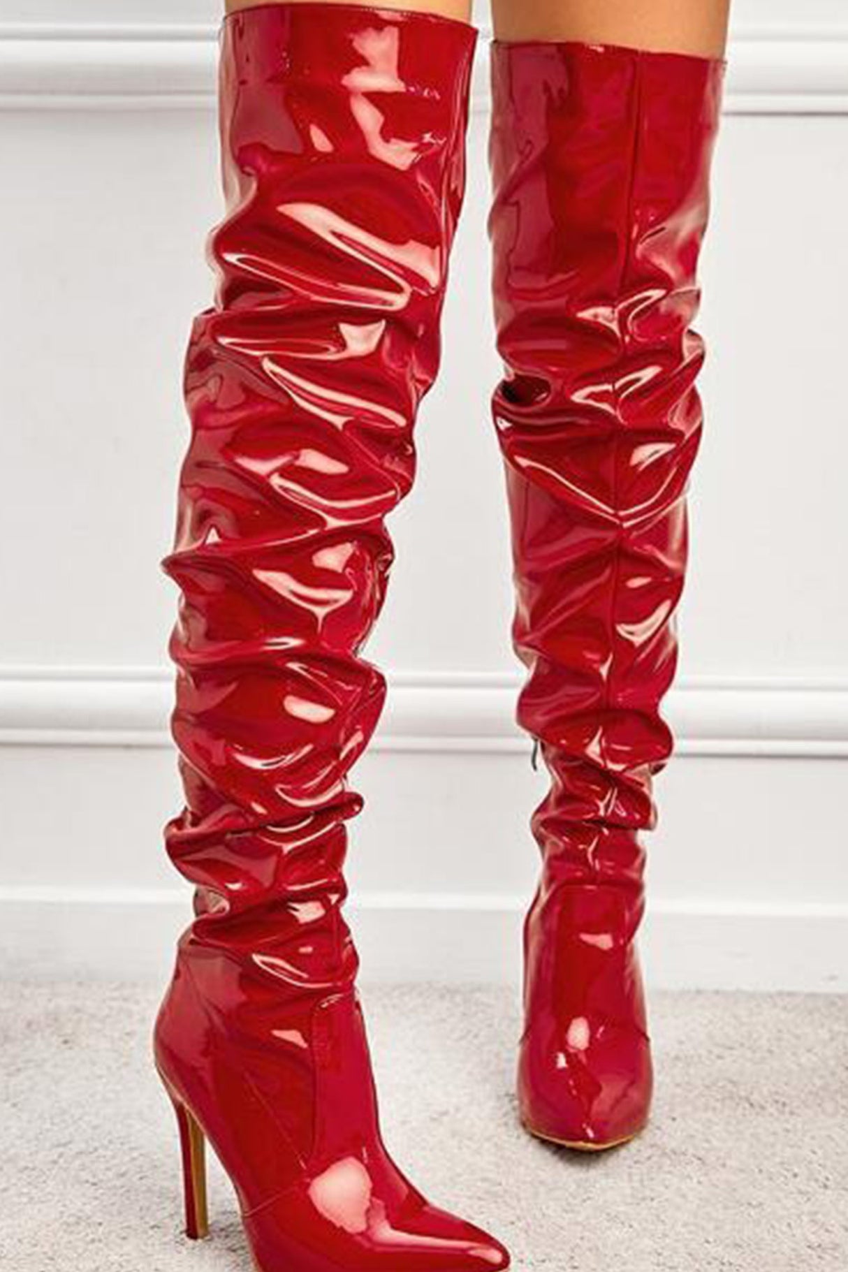 Pointed-toe Patent Leather High-heeled Boots