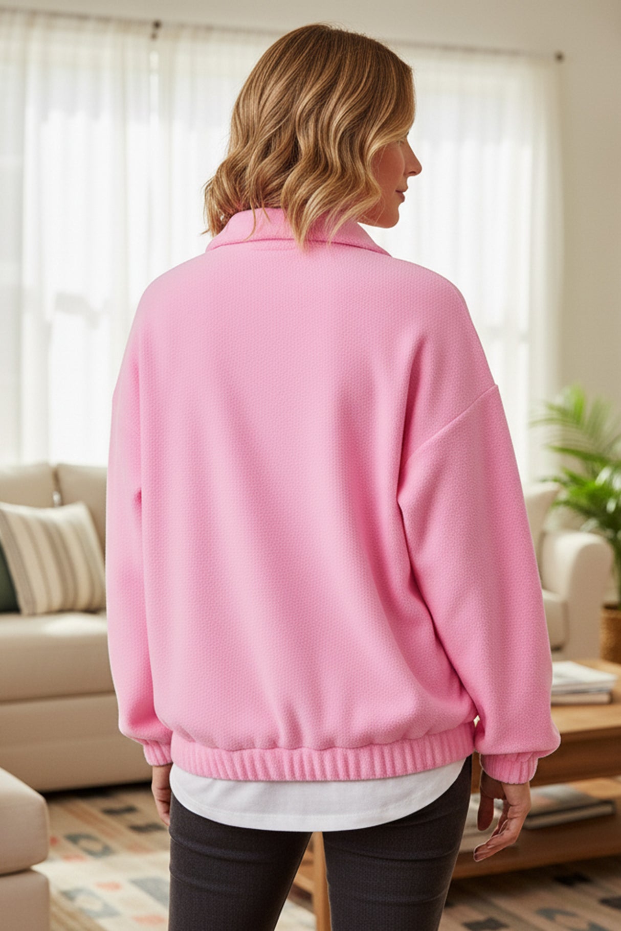 Polar Fleece Lapel Zip-up Sweatshirt