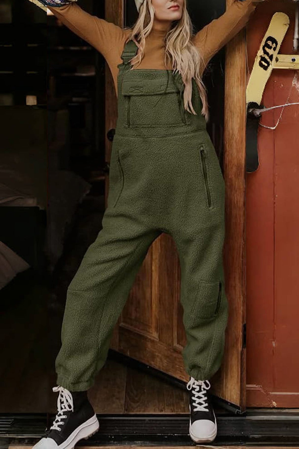 Arolora polar-fleece-sleeveless-baggy-overalls