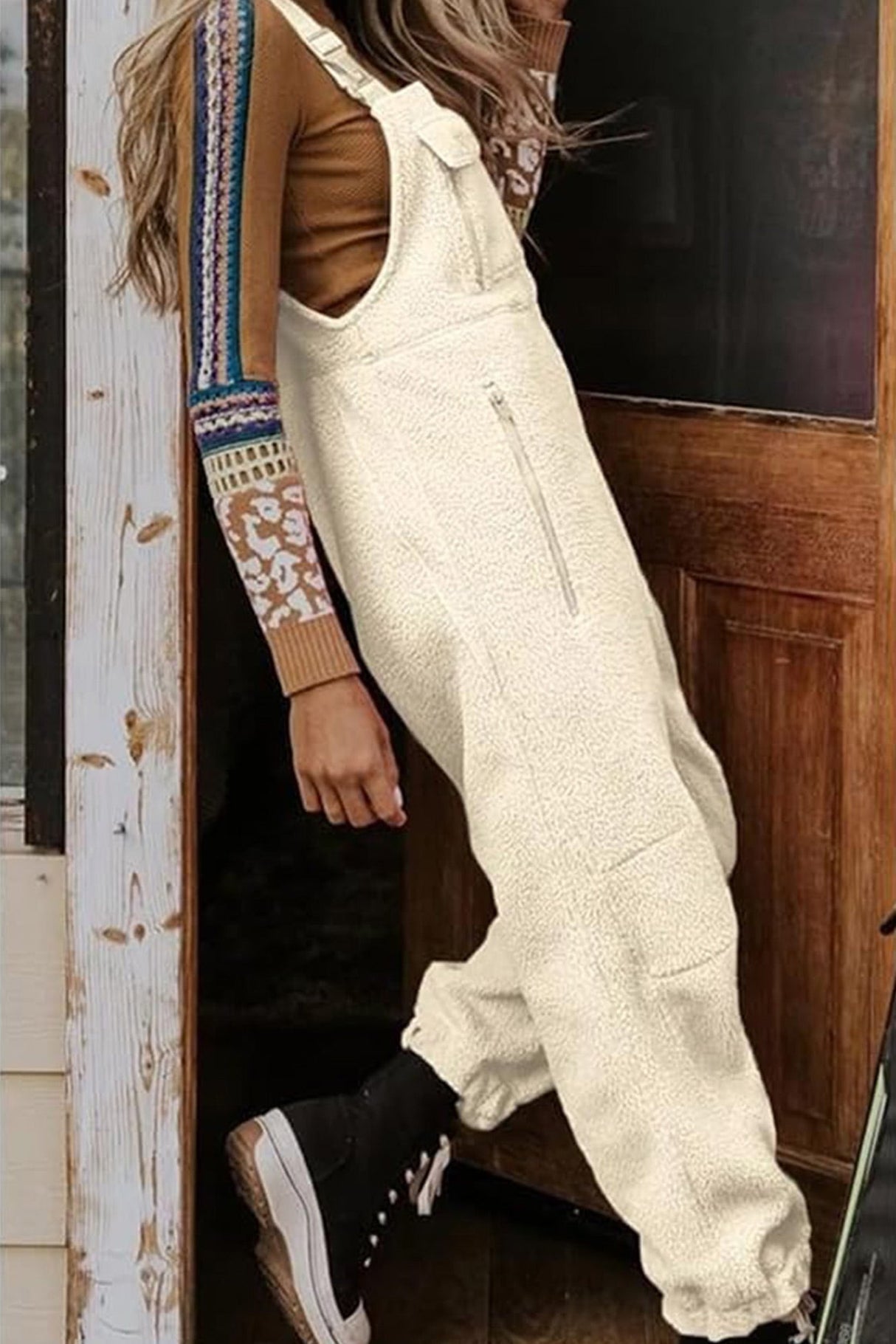 Arolora polar-fleece-sleeveless-baggy-overalls