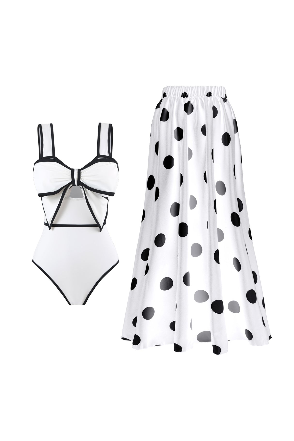 Polka Dot Bow One Piece Swimsuit With Skirt
