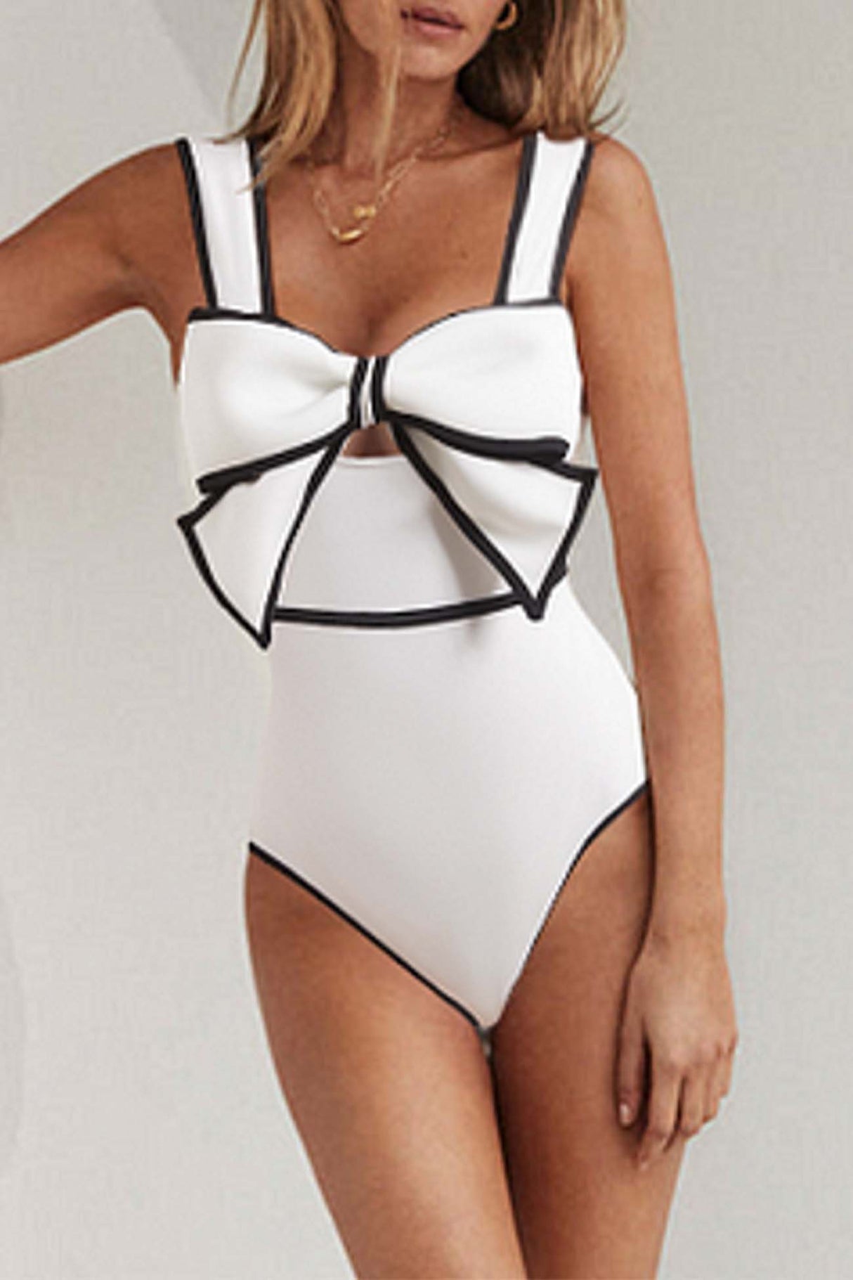 Polka Dot Bow One Piece Swimsuit With Skirt