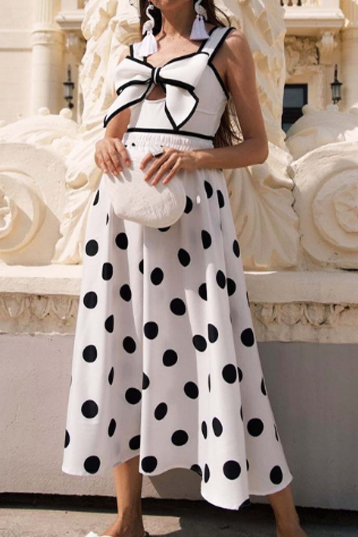 Polka Dot Bow One Piece Swimsuit With Skirt