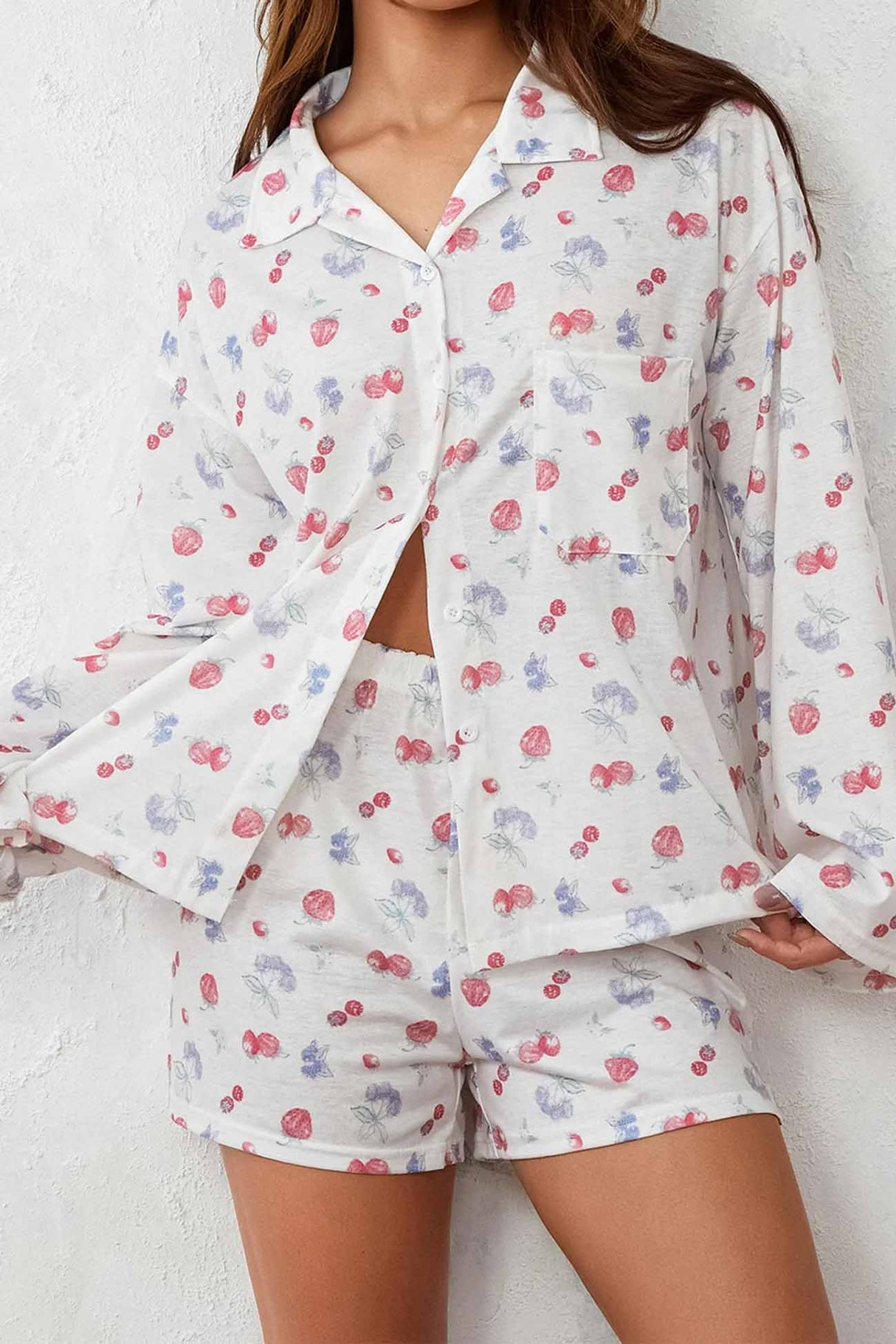 Printed Long Sleeves Button Shirt Shorts Set
