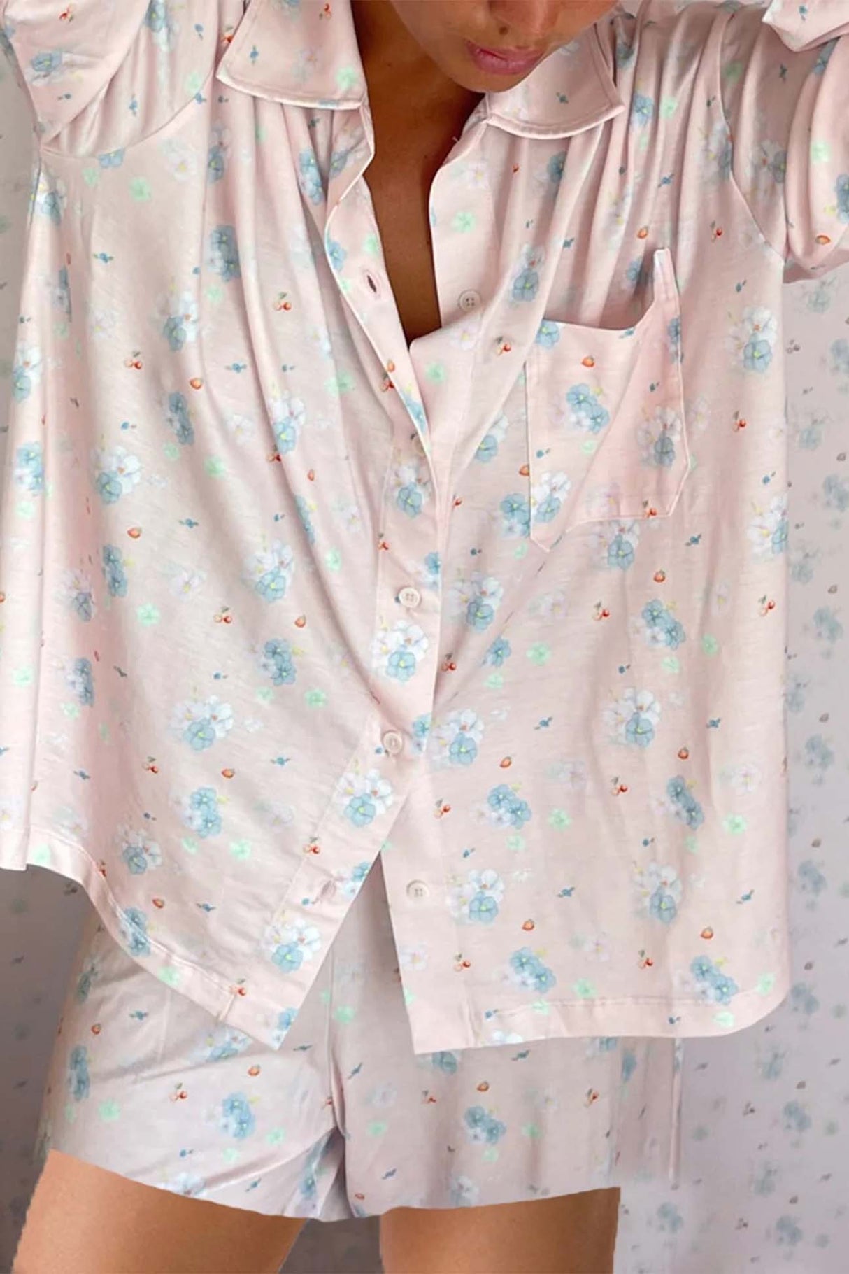 Printed Long Sleeves Button Shirt Shorts Set