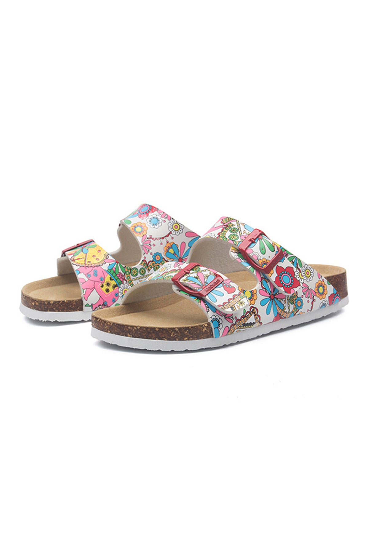 Printed Buckle Flat Sandals