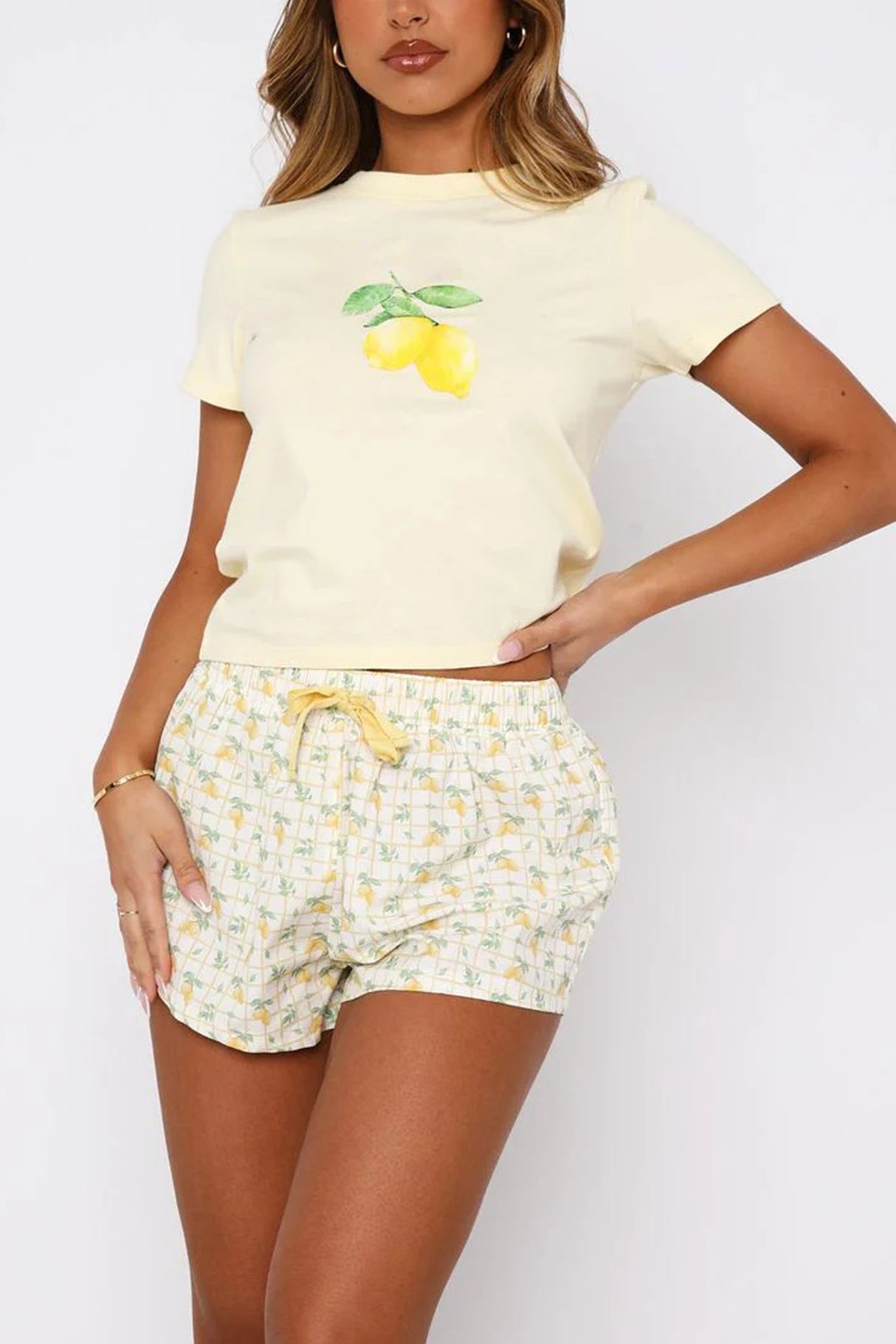 Arolora Printed Crew Neck T-shirt Shorts Set