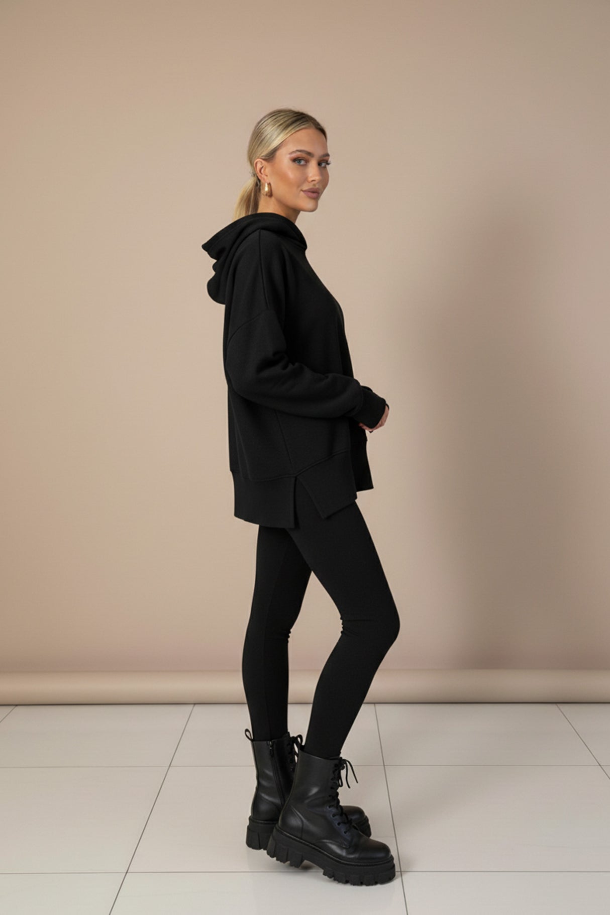 Printed Slit Hem Hoodie Legging Set