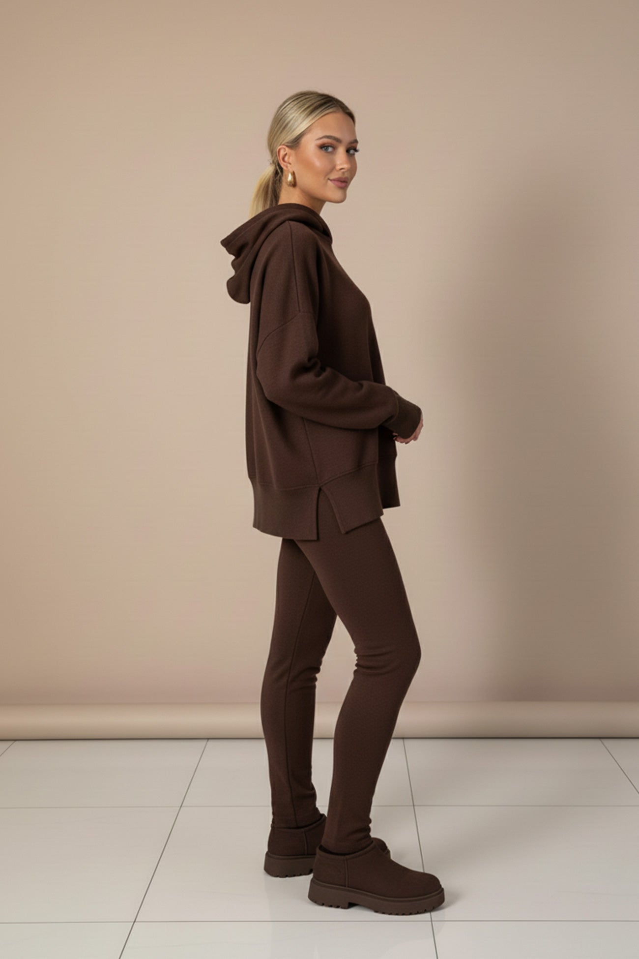 Printed Slit Hem Hoodie Legging Set