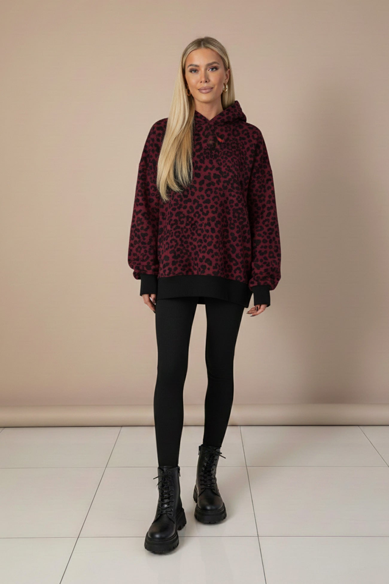 Printed Slit Hem Hoodie Legging Set