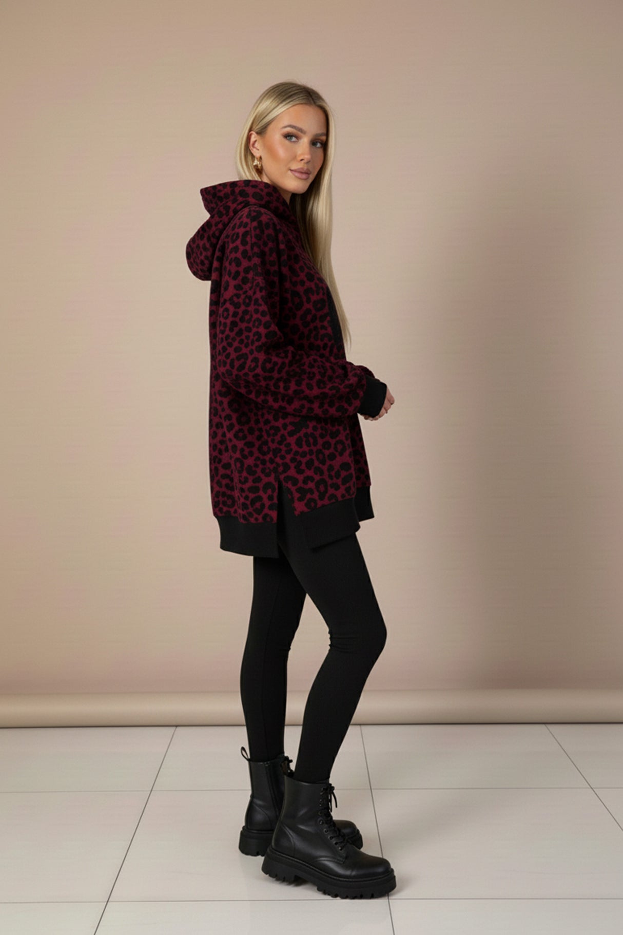 Printed Slit Hem Hoodie Legging Set