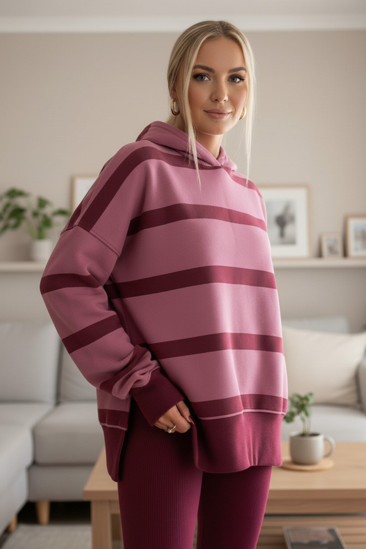 Printed Slit Hem Hoodie Legging Set