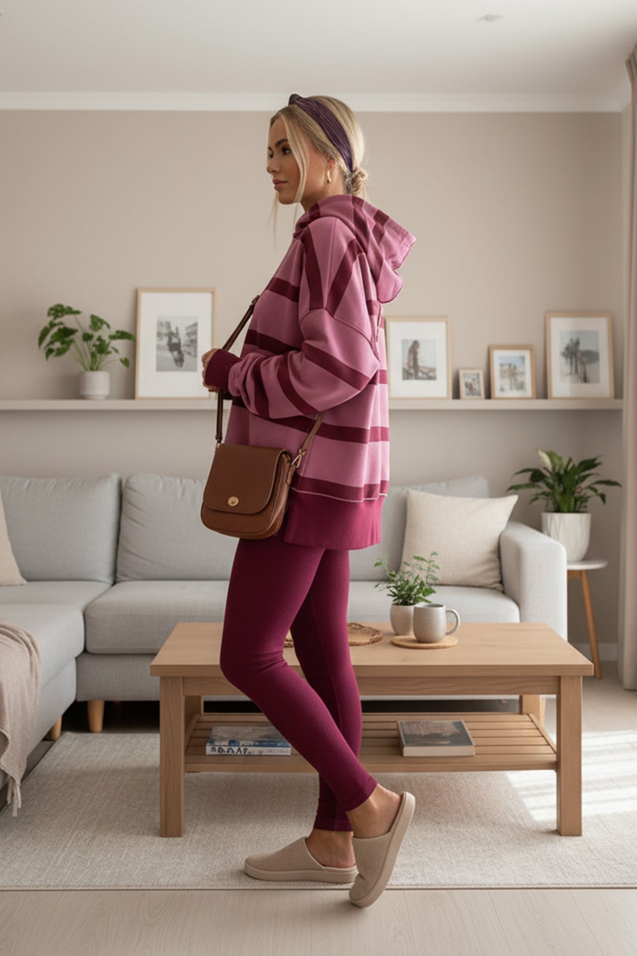 Printed Slit Hem Hoodie Legging Set